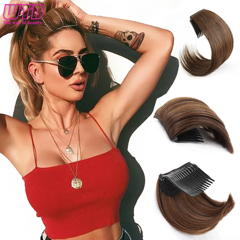 

WTB Synthetic Short Hairpiece Invisible Fluffy Pad Clip in Front Hair Extension Increase Hair Volume Hair Root Pad with Comb