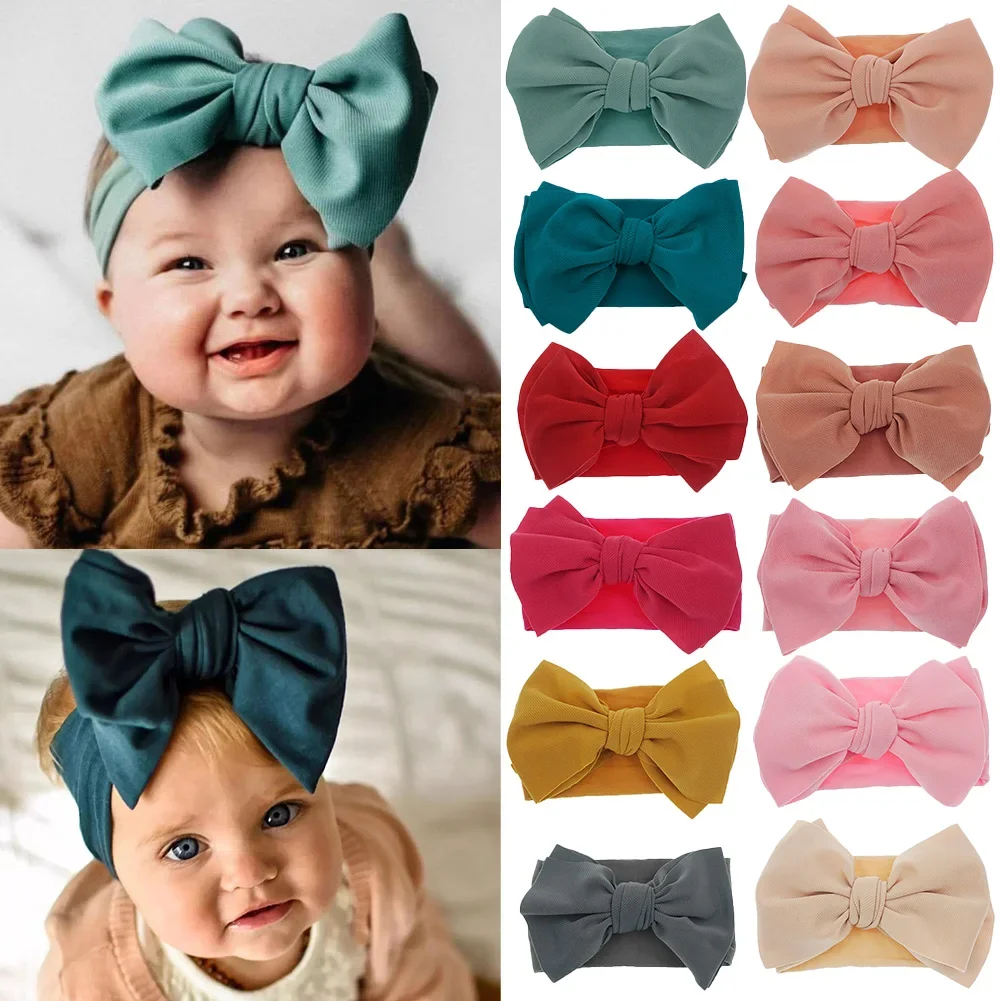 Turban solide en Nylon, bandeau à nœud haut élastique, nœud supérieur pour bébés filles, bandes de cheveux pour tout-petits, accessoires de cheveux à la mode pour enfants