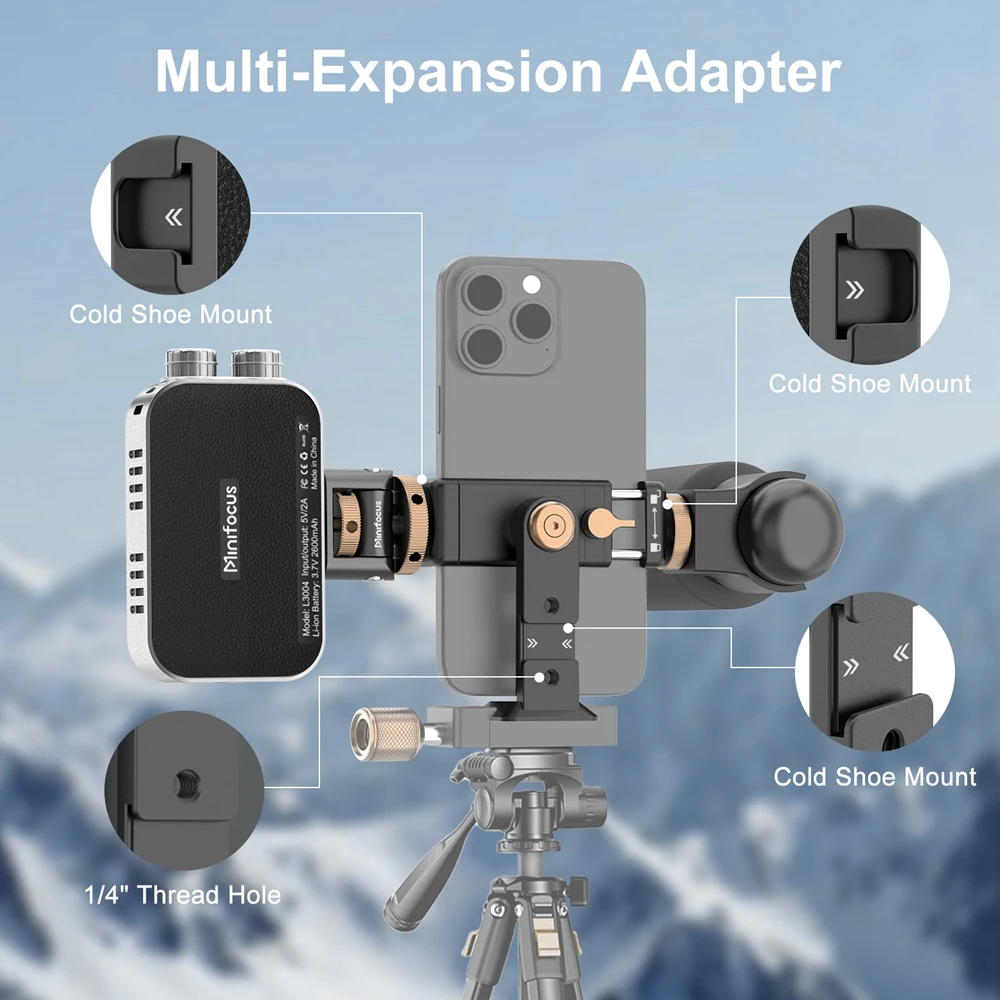 Metal Phone Tripod Mount 3 Cold Shoes & Arca Port, 360° Smartphone Tripod Adapter for iPhone 17 16 15 Cell Phone Stand Holder