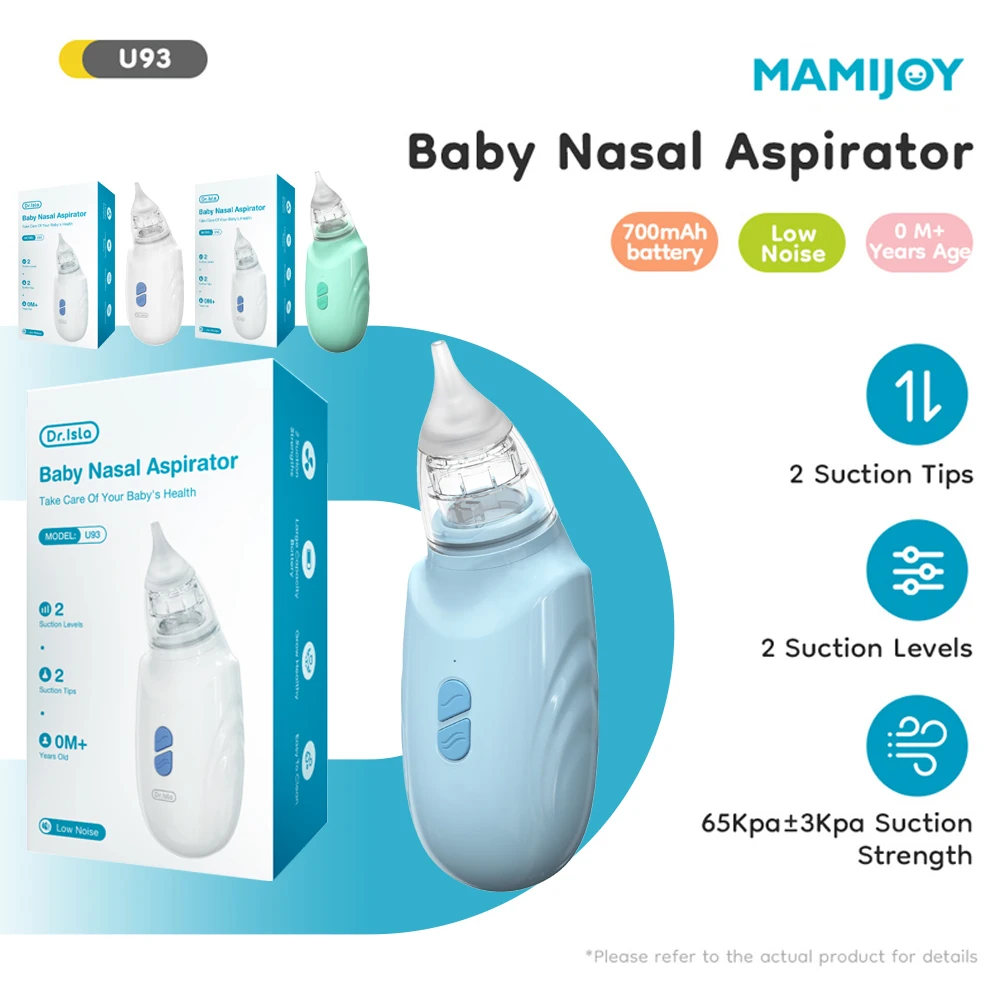 

MAMIJOY Electric Nasal Absorber Baby Nose Cleaner Anti-backflow 2Modes＆2Suctions 40dB Low Noise Free 2Nozzle＆Cleaning Brush U93