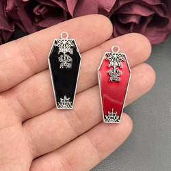 5pcs 40*17mm Gothic Coffin Spider Web Charm Enamel Coffin Halloween Pendant DIY Necklace Earrings Handmade Jewelry Accessories