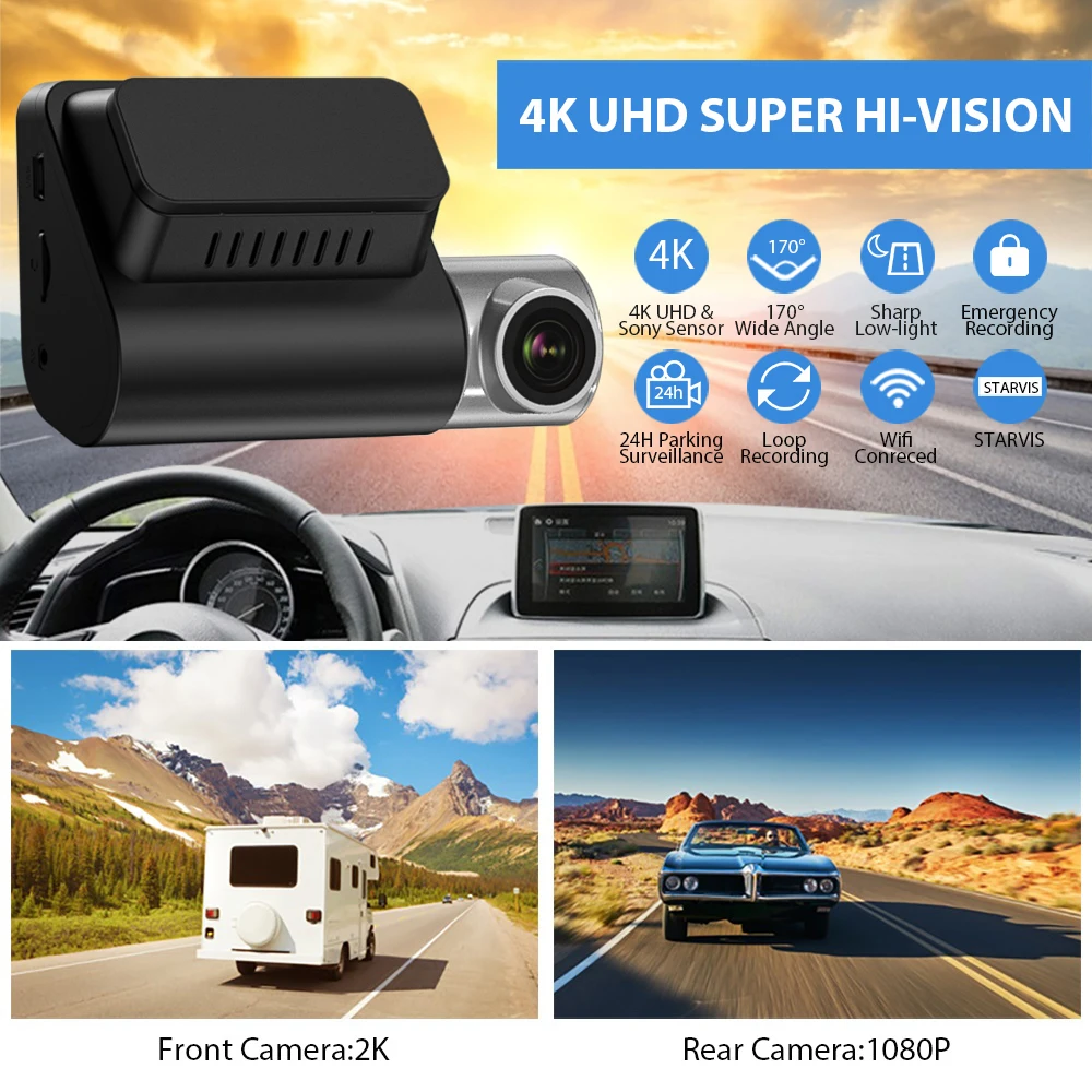 NOYAFA V50 Dash Cam Parking Monitor 4K GPS Night Vision Dual Camera for Car DVR Mini Camera WiFi Video Recorder Black Box