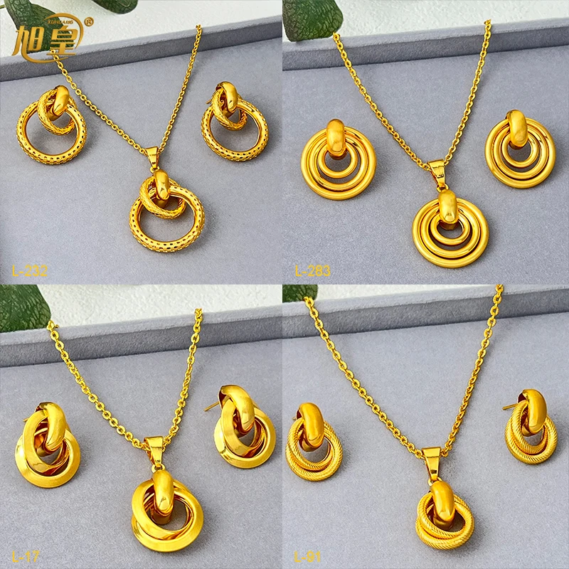 

XUHUANG New Dubai Necklace Earrings Sets For Women 2024 Trendy Jewellery Gifts Geometric Indian Gold Color Drop Earring Wedding