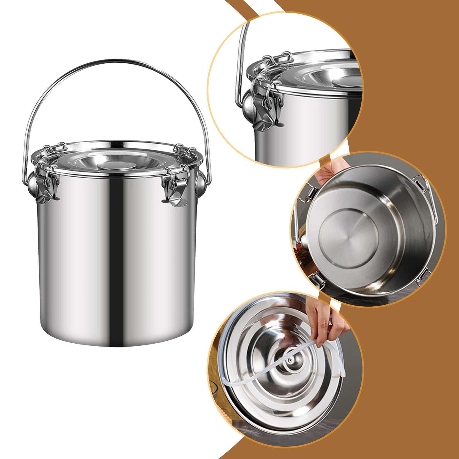 Stainless Steel Multipurpose Stock Pot Bucket With Lid Portable Stainless Steel Bucket Large Capacity Rice Bucket Sealed