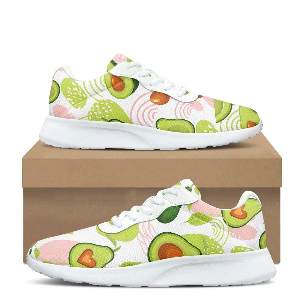 Cartoon Avocado Pattern Breathable Soft Women Durable Casual Shoes Comfort Shock Absorbing Non-slip Ladies Sneaker for Outdoor