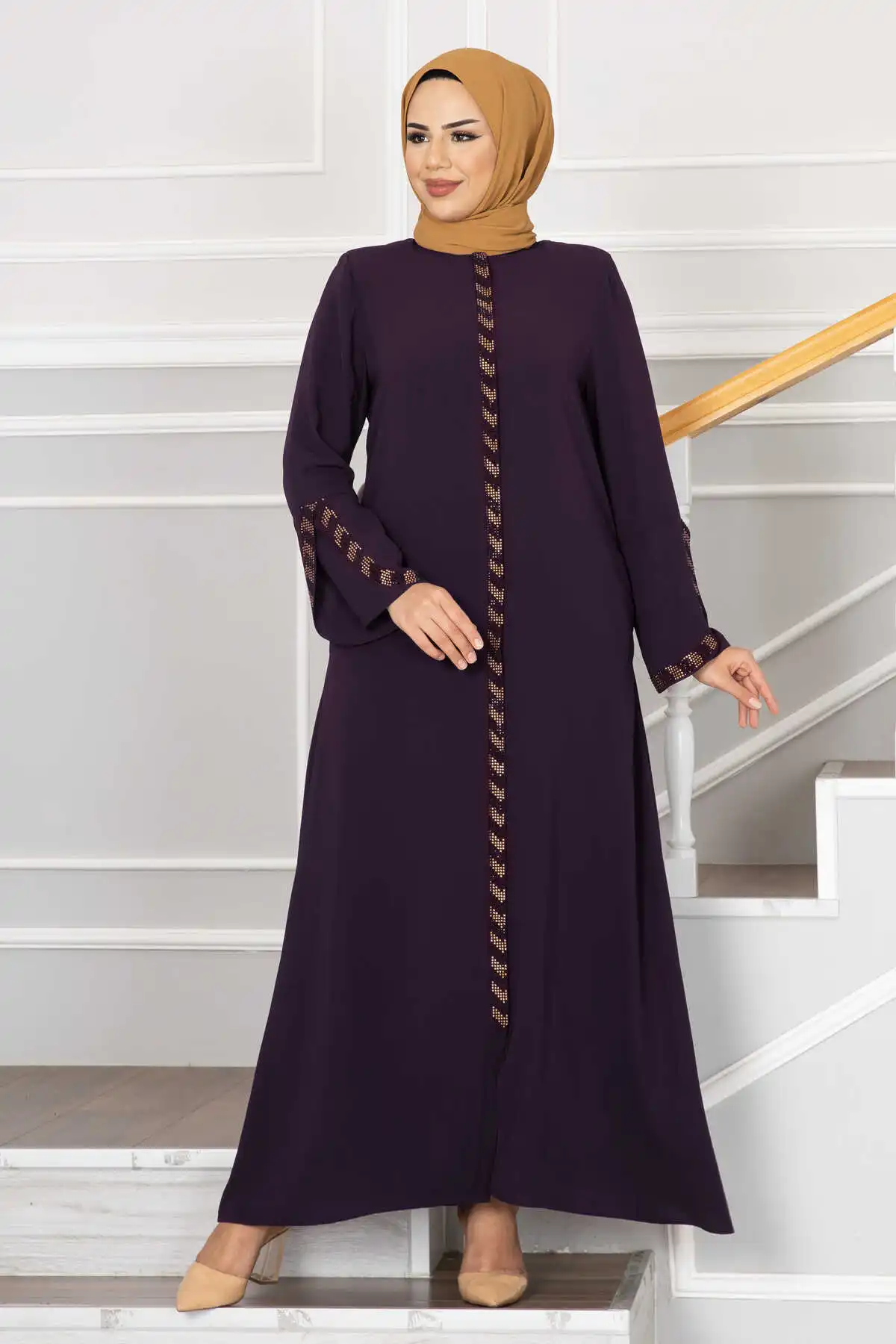 Women Clothing Stoned Abaya Hijab Muslim One-piece Prayer Dress Hooded Smocking Sleeve Jilbab Islamic Dubai Latest Diamond Beadi