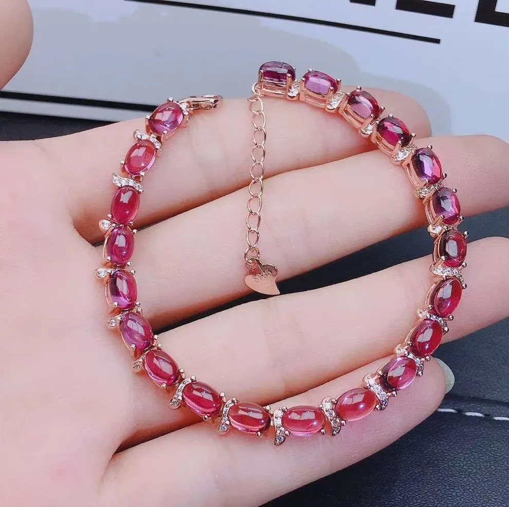 

KJJEAXCMY fine jewelry S925 sterling silver inlaid natural Egg noodles Garnet new Girls hand Bracelet as Birthday Party Gift