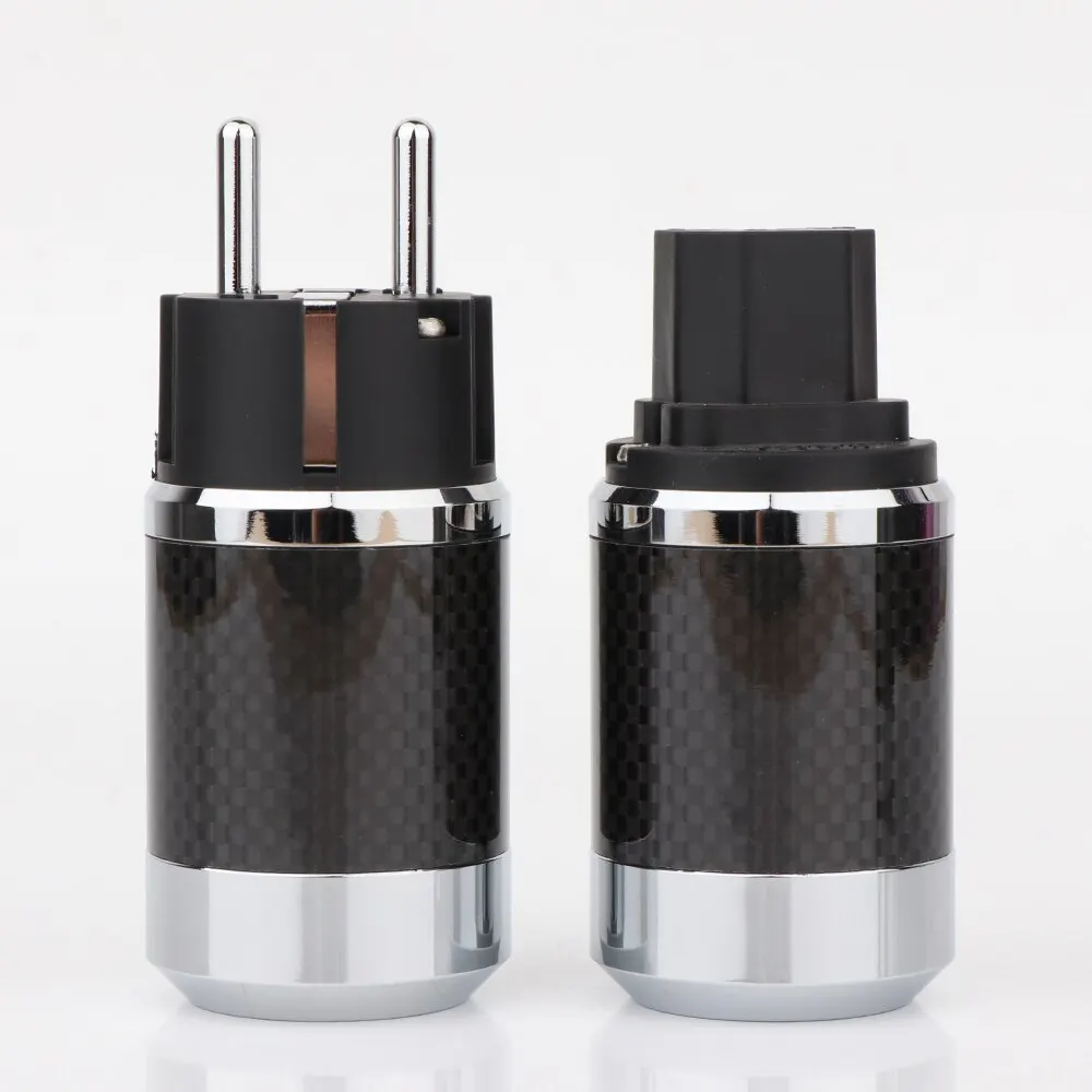 High Quality BCF2/WCF2-E Carbon Fiber Brass Gold/Rhodium Plated EU Schuko Power Plug HIFI Power Connector( No Holes in Shells)