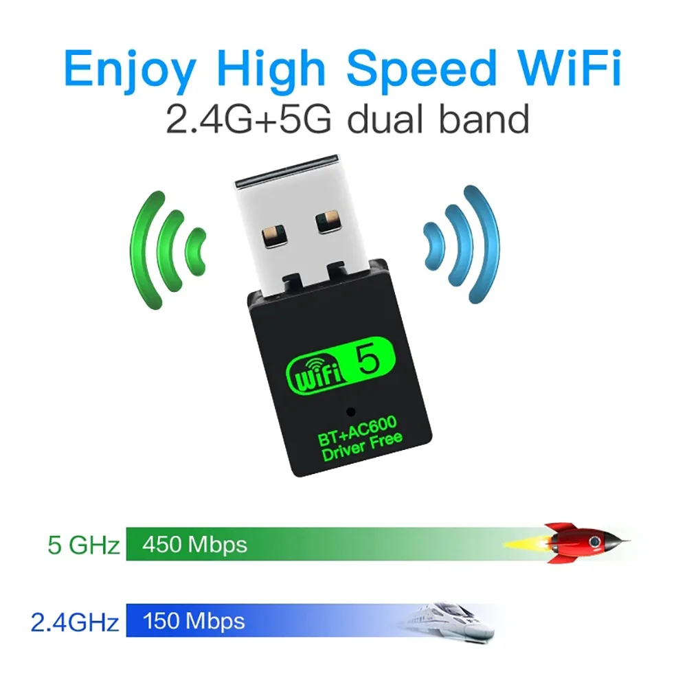 600M WiFi Bluetooth 4.2 USB Adapter Dual Band 2.4G/5GHz Wireless Network Card Dongle Driver Free for Windows 11/10/7 PC Laptop