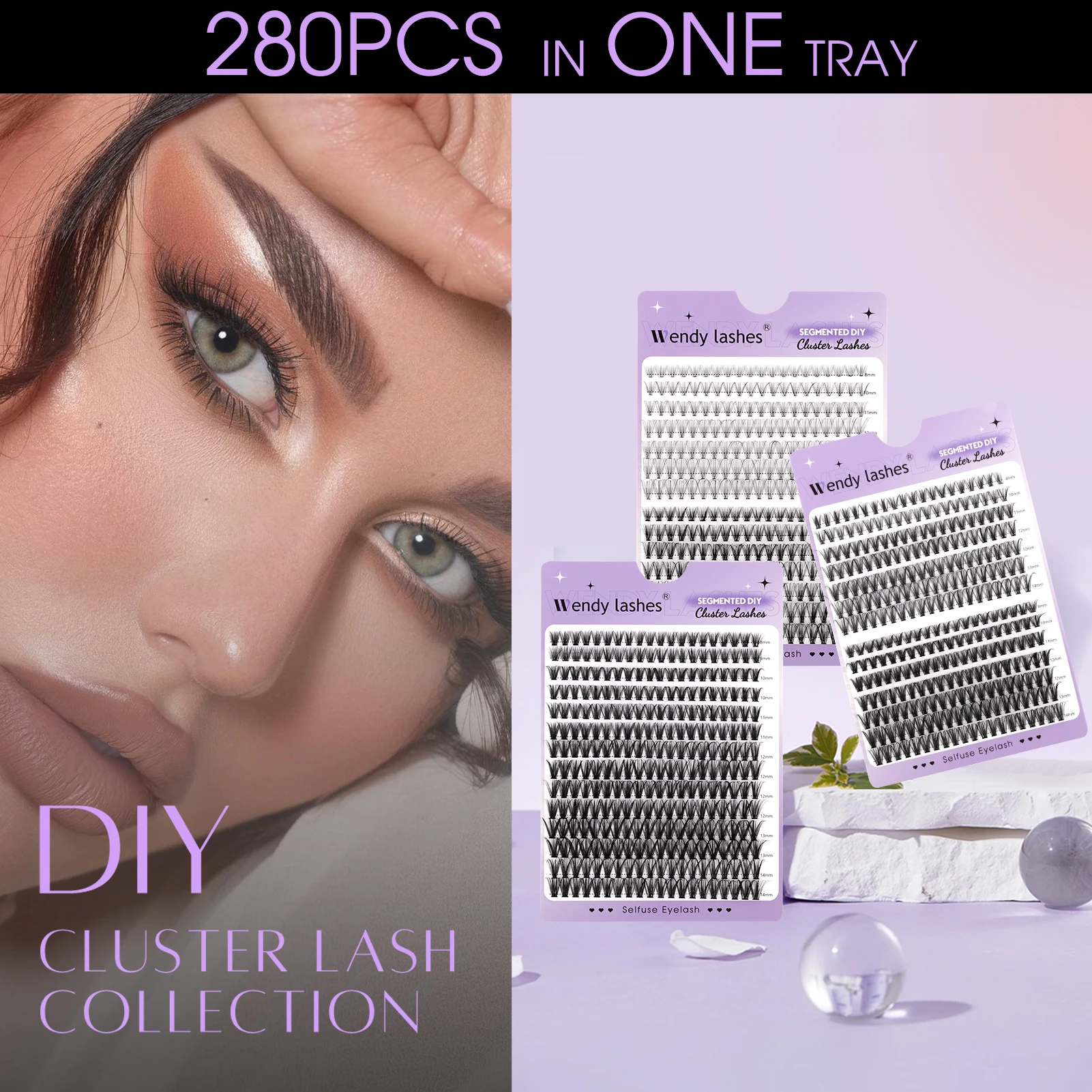 

Wendy Lashes 14 Rows 280 Clusters10D-50D Mix 8-14mm Cluster Lashes Extension Natural Thick false eyelashes Individual Lashes