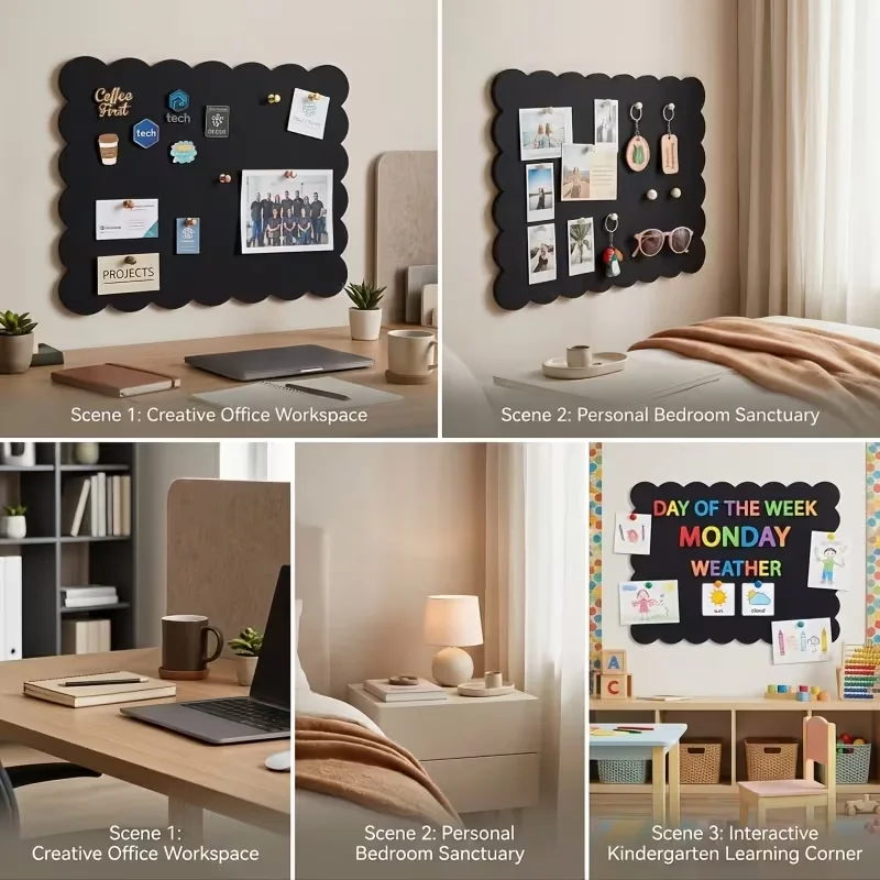 1pcs Large Cork Board for Office Black Felt Board Alternative - Slat Wall Paneling, Felt Bulletin Board Tiles for Office Wall