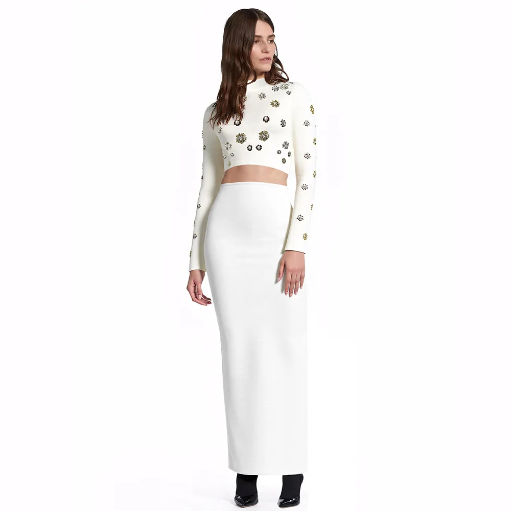 

2025 Star Fashion New Heavy Industry Nail Bead Inlaid Diamond Short Top Long Skirt Set Two Piece Set