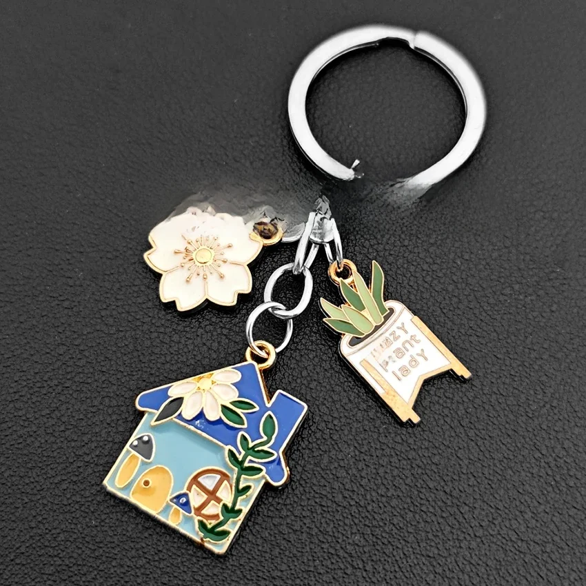 Porte-clés de maison de fleurs, joli porte-clés de cabine pour femmes, couleur vive, cadeau pour amis