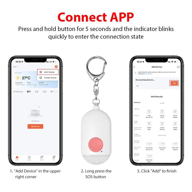 Portable Mini SOS Emergency Girls Women Safety Button Siren Keychain Device Personal Safety Positioning Remote Alarm Bluetooth