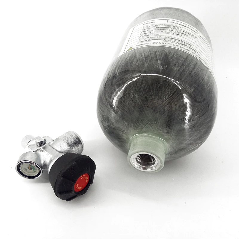 Acecare 2L Minicarbon Fibre Gasflessen Duiken Tank Met Kleine Gauge Klep 300Bar 4500Psi Voor Outdoor Sport Brandveiligheid