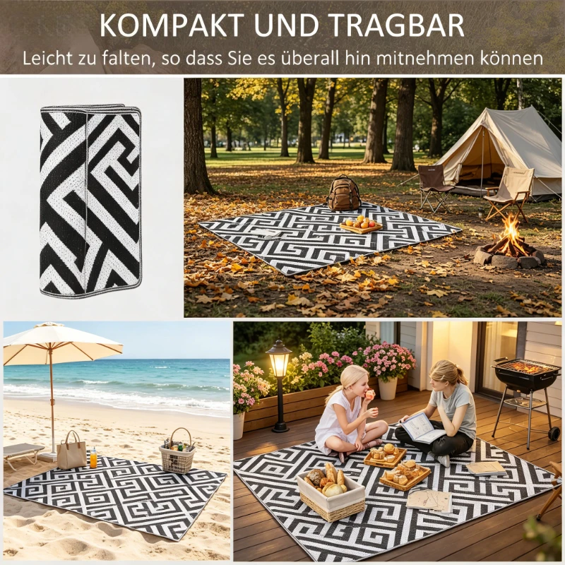 Wendbarer Outdoor-Teppich, wasserdicht, UV-beständig, faltbare Camping- und Picknickmatte für Strand, Wohnmobil, Terrasse – leicht zu reinigen und leichtgewichtig