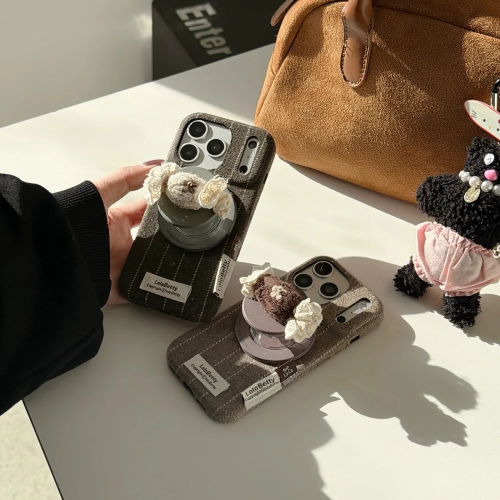 

Striped cute felt candy with magnetic stand phone case for iPhone 13/14/15/16/17 Pro Max, 17Pro new shockproof protective case