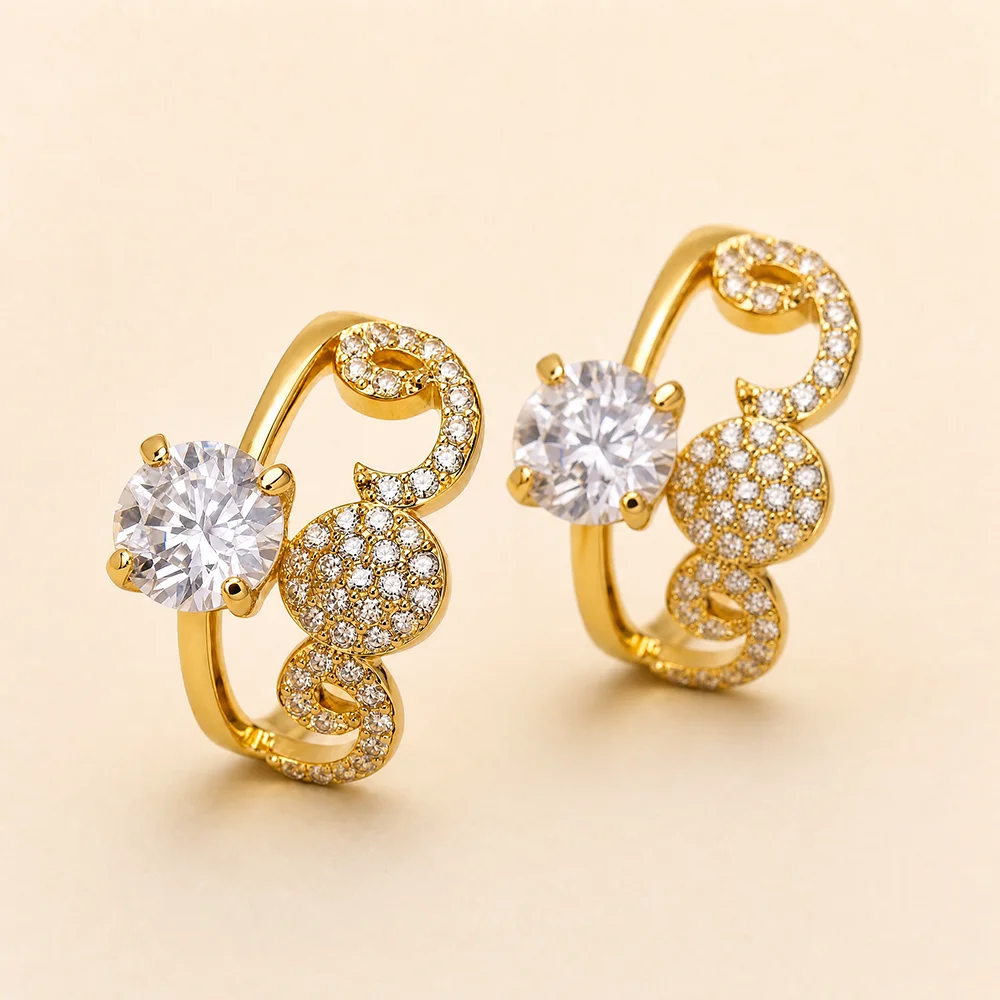 YLMyself Princess Ring CZ Copper Split Shank Asymmetrical Swirl White Gold Yellow Gold Color Women Fashion Jewelry