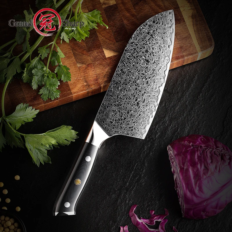 Damascus Cleaver Knife 7.2 Inch VG10 Japanese Damascus Steel Professional Butcher Tools 67 Layers Chef Damascus Kitchen Knives