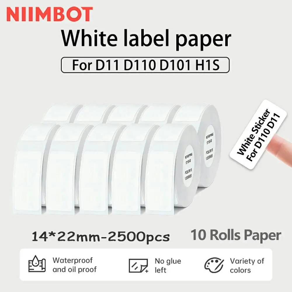 Niimbot D11 D101 D110 Etikettenpapier 10 Rollen 14x22mm Weiß Wasserfest Thermisch Selbstklebende Aufkleber-Etikettenbänder