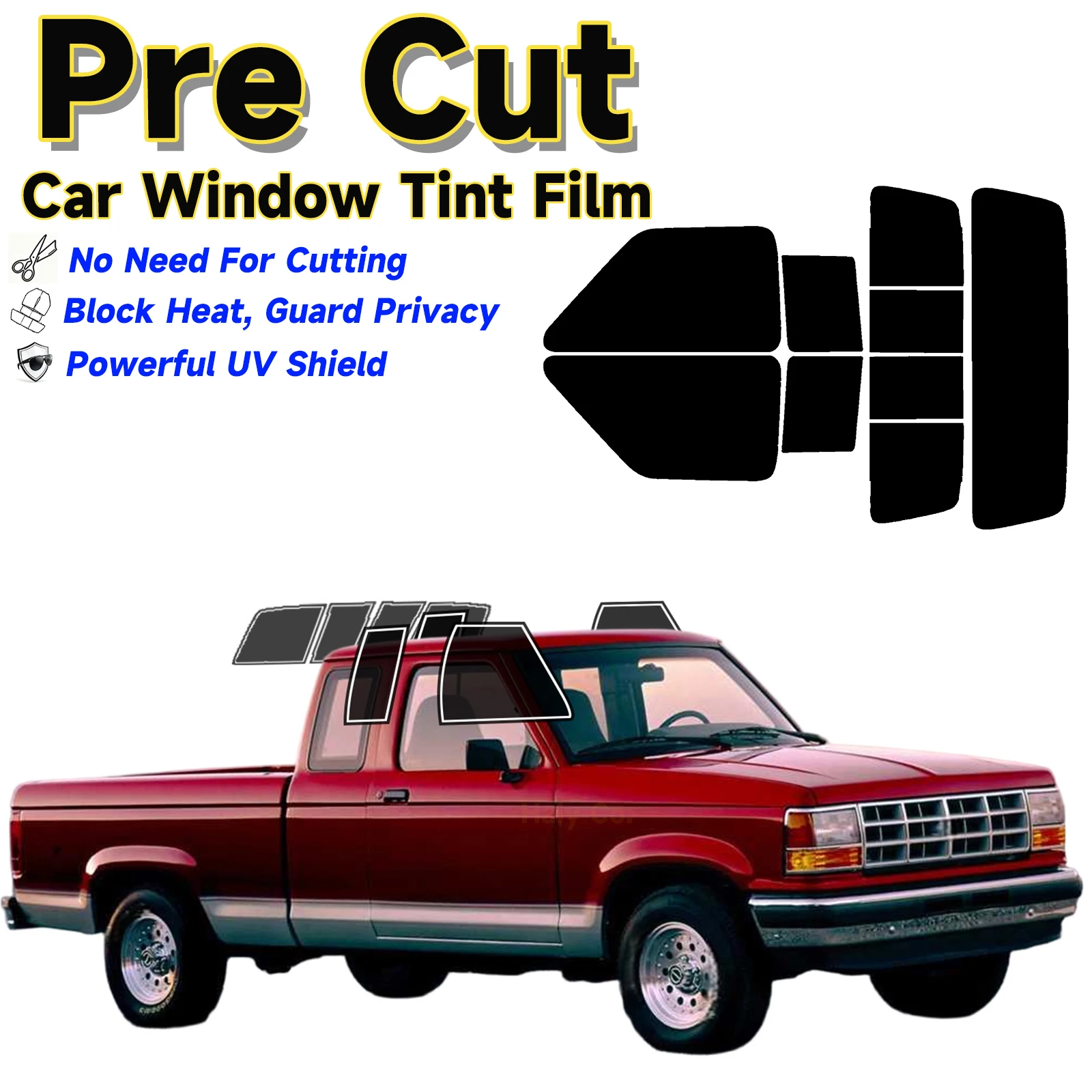 Precut Window Tint Car for Ford Ranger Extended 1988-1992 Sun Uv Blocking Heat & Glare 2Ply Window Protector Privacy Films Shade