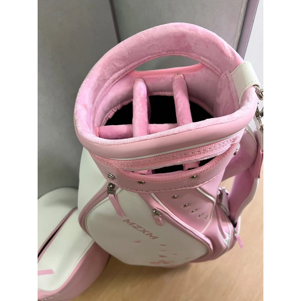 2024 Newest Golf Caddy Bag with Divider System for Women Pink Color PU Golf Bag Ultra-light Many Zippered Women's Golf Club Bag