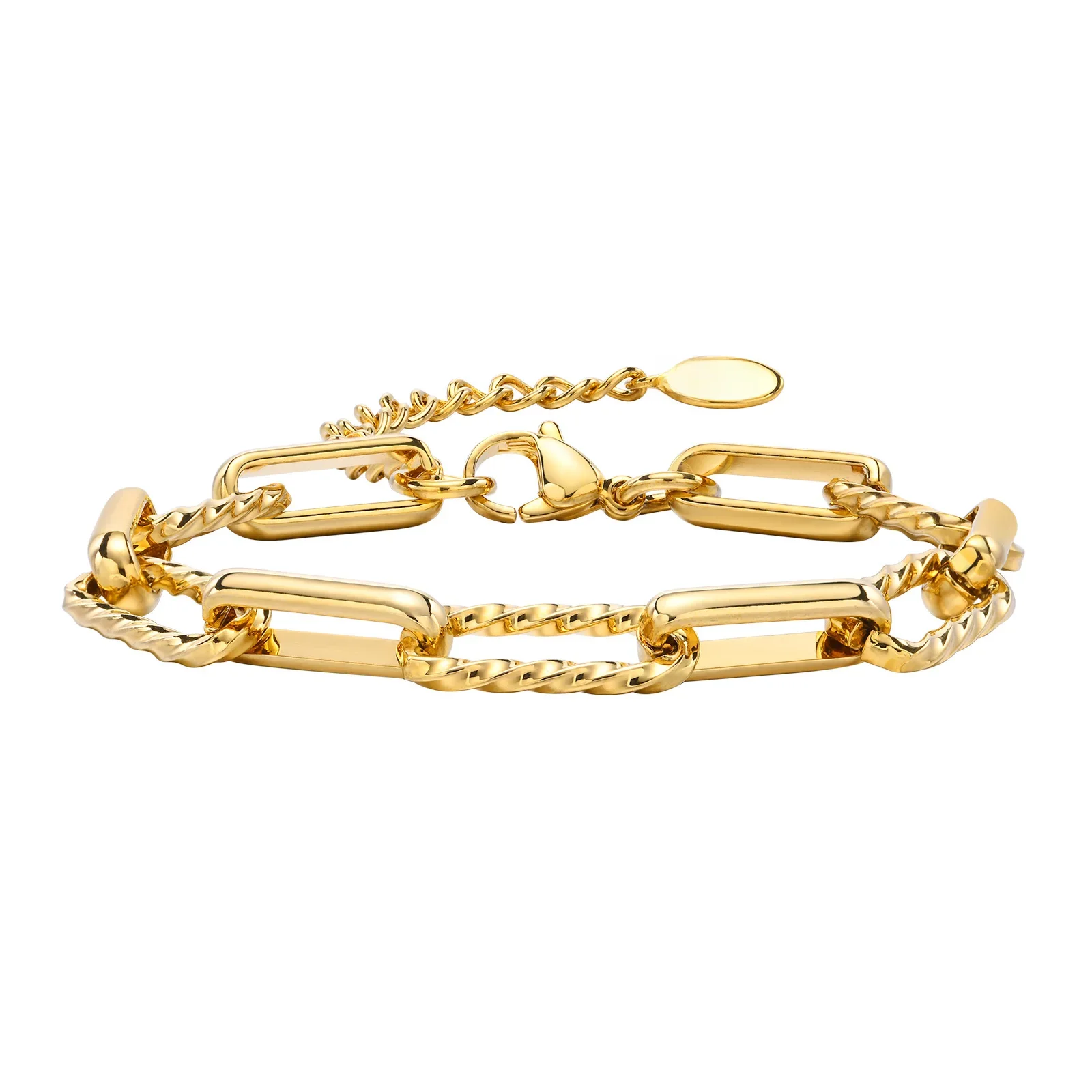 Damen-Büroklammer-Kettenarmband, verstellbares Kettenarmband aus 18 Karat vergoldetem Edelstahl, klobiger, stapelbarer, geschichteter Schmuck