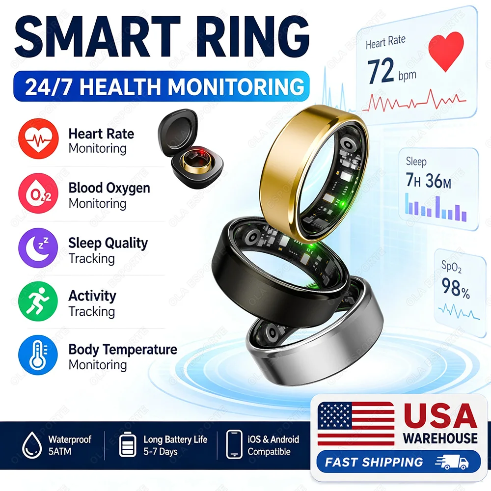 Smart Ring Men Women With charging case Heart Rate and Blood Oxygen Monitor, Calorie Movement Tracking,IP68 & 5ATM Waterproof, Multi-sport Mode Ring R100