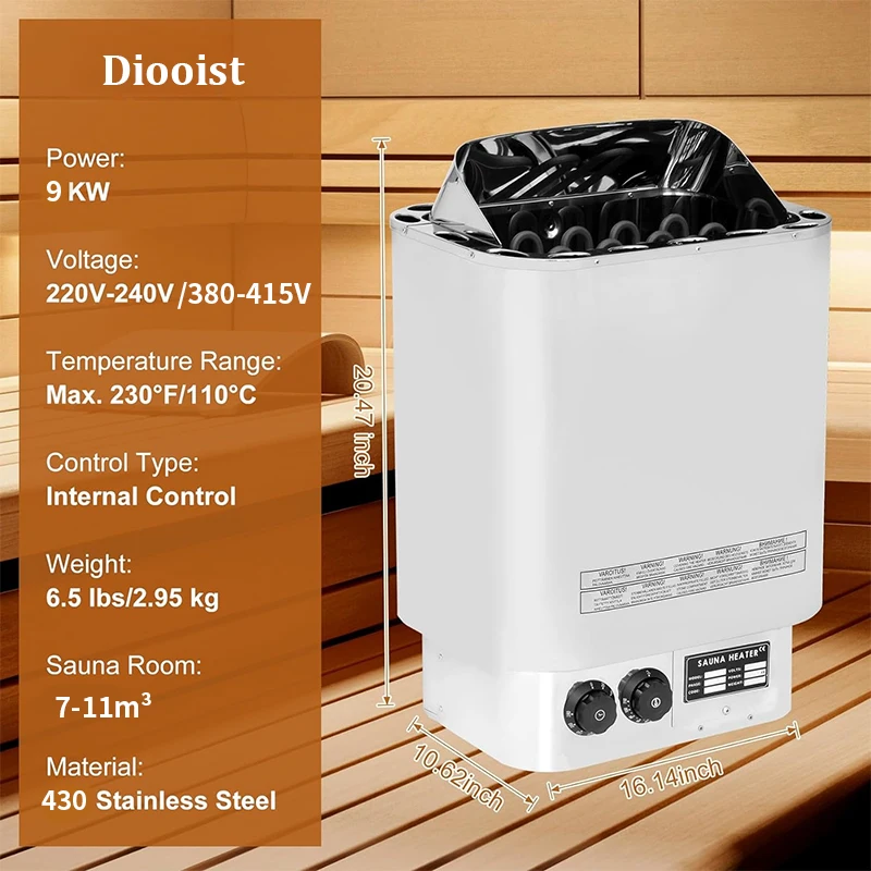 Imagem -02 - Diooist-aquecedor Elétrico de Sauna com Controlador Interno Sauna Fogão Vapor Seco Spa Mini 3kw Aço Inoxidável