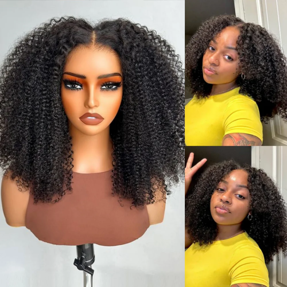 Afro Kinky Curly Wig para Mulheres, Lace Frontal Transparente, Perucas de Cabelo Humano, Cabelo do Bebê, Cabelo Remy Indiano, Densidade 250%, 13x6