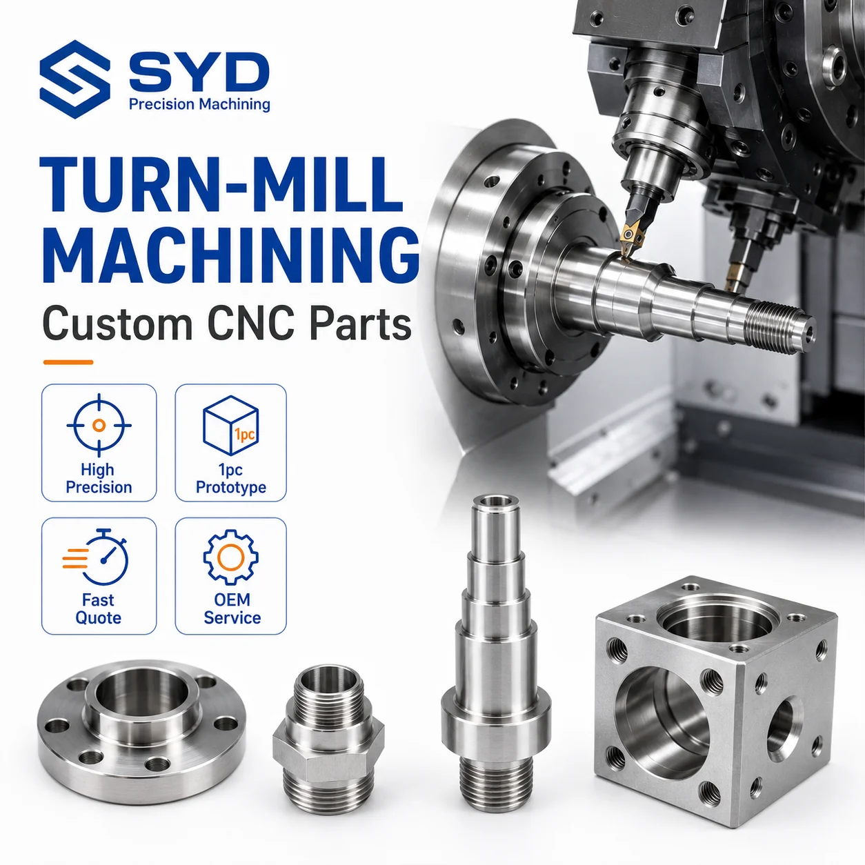 Custom CNC Turning Milling Parts Precision Turn-Mill Machining Metal Components OEM Service