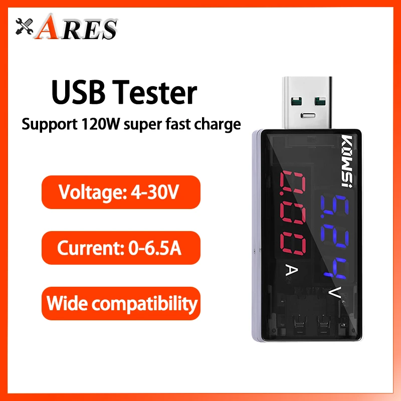 USB Tester Current Voltage Meter Battery Capacity Charging Speed Monitor Mobile Power Detector Support 120W Super Fast Charge