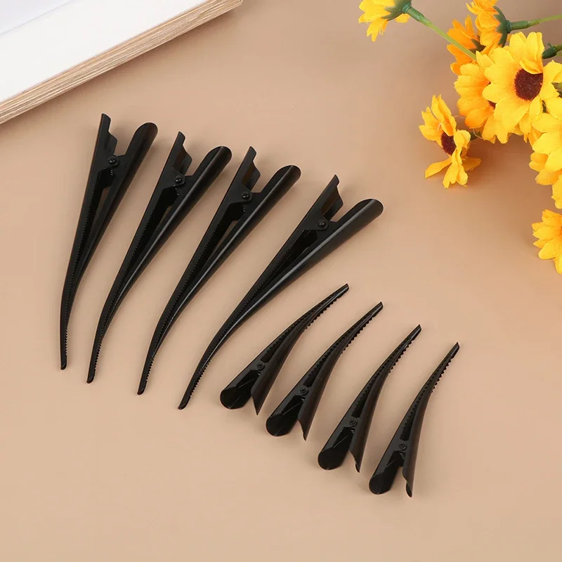4 szt. długie metalowe spinki do włosów Hollow Flower Duckbill spinki do włosów Akcesoria do włosów Duck Teeth Salon fryzjerski Końcówka Klips Czarny Klips — zdjęcie 2