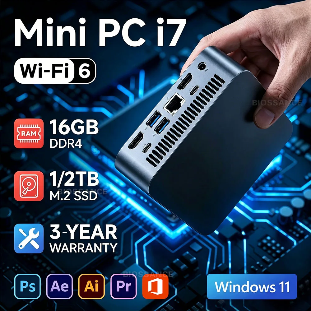 NEUER Intel Core i7-4510U/i3-6100 Tragbarer Mini-PC Computer Windows 11 16GB DDR4 1TB 2TB SSD Gaming MINIPC WiFi 6 Büro-Mini-Desktop