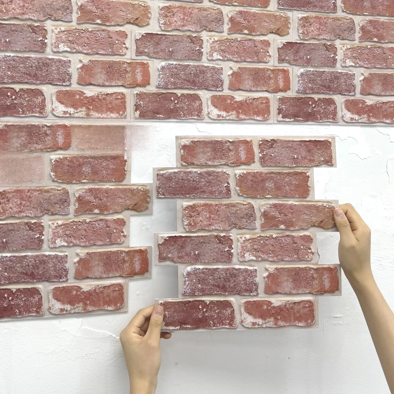 10 szt. Panele ścienne 3D do odklejenia i przyklejenia, naklejki ścienne z motywem cegły 3D, płytki samoprzylepne Backsplash kuchnia, dekoracja łazienki — zdjęcie 2