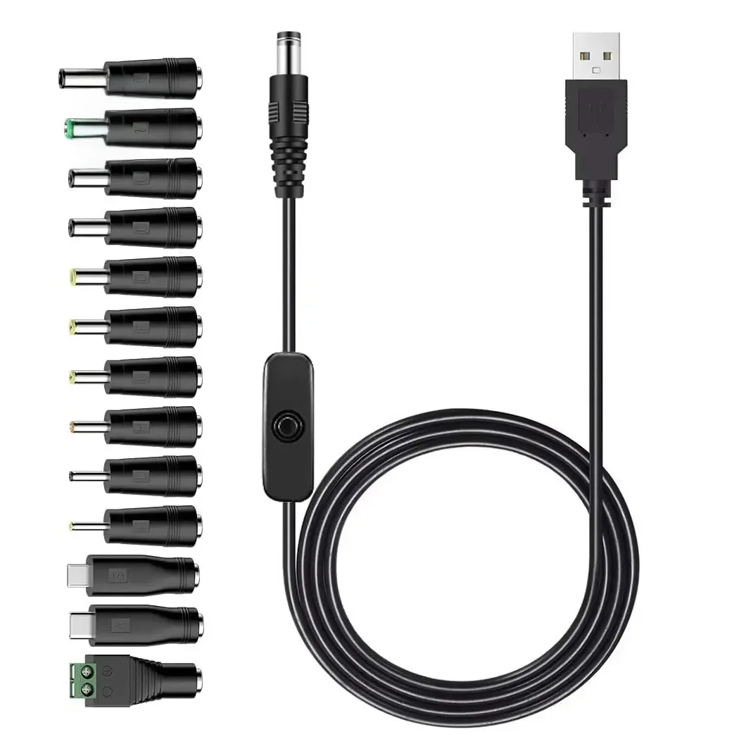 Uniwersalny kabel USB do 5V do ładowania przewód zasilający prądu stałego 5.5x2.1mm Jack z 14 wtyczka wymienna Adapter Micro USB typu C — zdjęcie 2