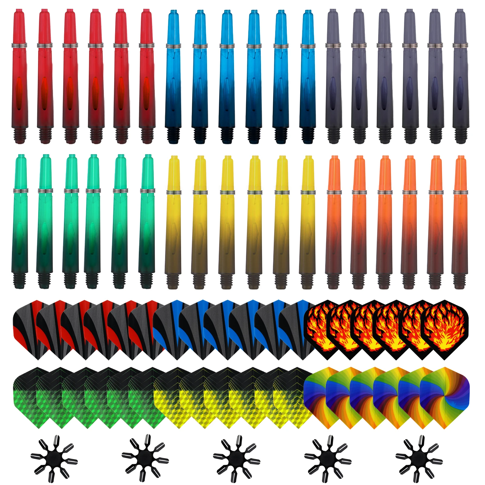 Huanqu Dart Accessories Set Includes a Total of 113 Pieces, Including: 36 Standard Pet Dart Wings, 36 Dart Shafts, 5 Dart Wing Protectors, 36 Spring Rings, Suitable for Various Darts, and Is Suitable for All Dart Players.