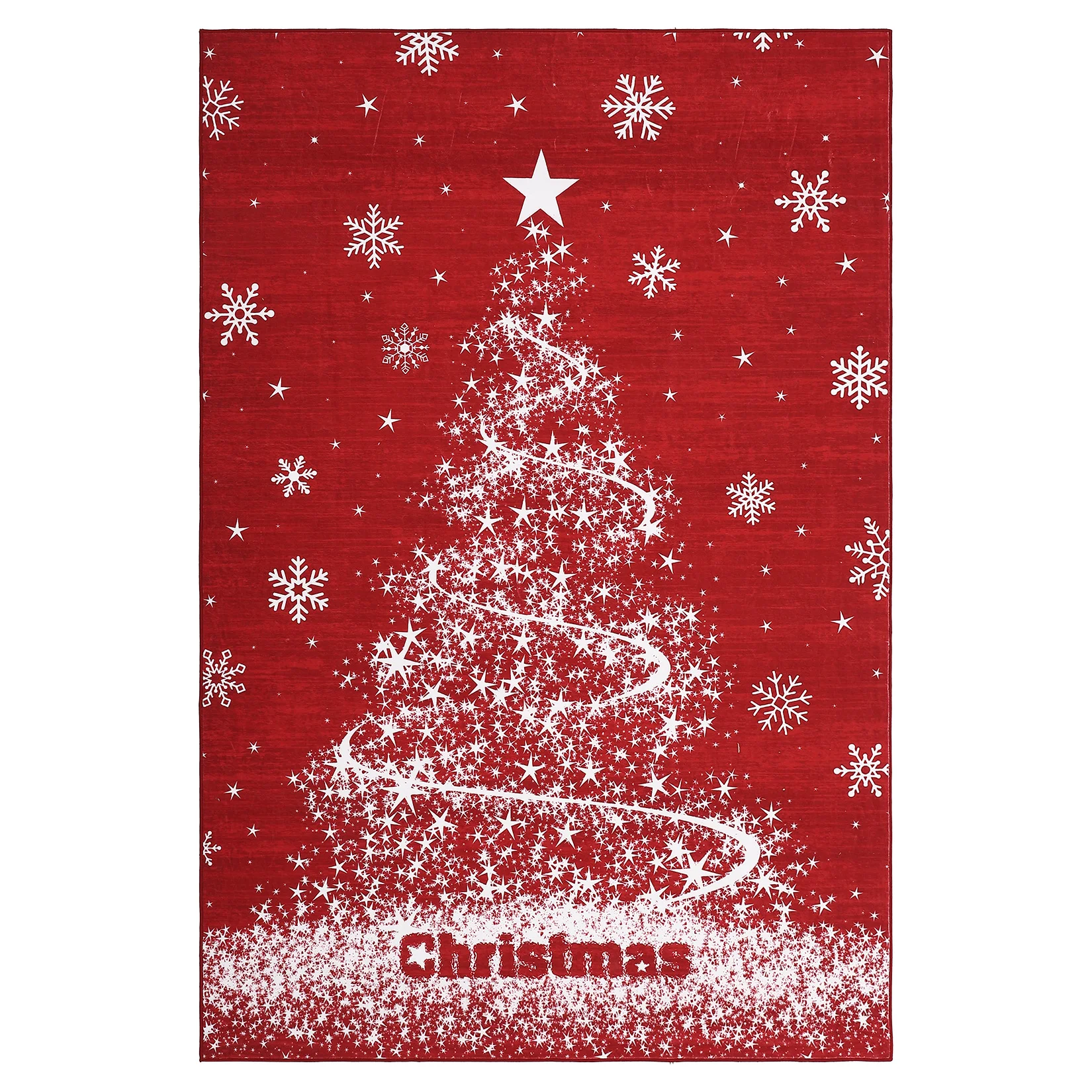 Kerstrood vloerkleed met sneeuwvlokmotief, vlekbestendige super antislip achterkant, duurzame rand, machinewasbaar, huisdier- en kindvriendelijk, pluisvrij, feestelijke decoratie voor woonkamer,