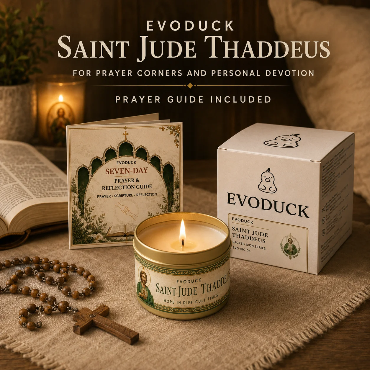 St Jude Thaddeus Candle, San Judas Tadeo Catholic Prayer Candle in Tin with Prayer Guide, Patron of Hopeless Causes, Gift Boxed