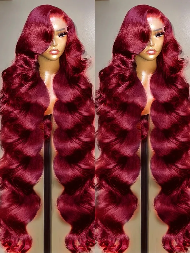 Burgundy Body Wave 99J Red Colored 13x6 HD Lace Frontal Human Hair Wigs Preplucked 200Density Lace Front Wig Brazilian For Women