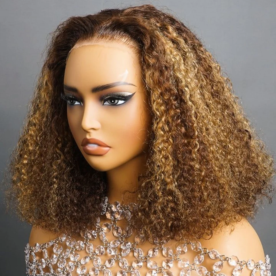 

Highlight Color 13x4 Lace Frontal Wigs Short Bob Wigs Curly Brazilian Human Hair Deep Wave Full Frontal Bob Wig Ombre Color