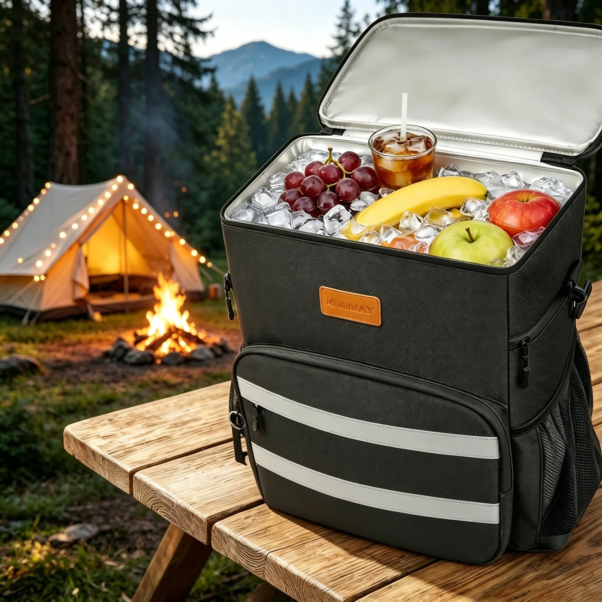 Bolsa refrigerada de 30L, bolsa aislante portátil de primera calidad para camping, picnic, playa, Thermobox que mantiene el frío durante 24+ horas, caja refrigeradora plegable a prueba de fugas e impermeable, bolsa para el almuerzo con abridor de botellas y compartimentos laterales para pesca, viajes, barbacoa, oficina, color negro.