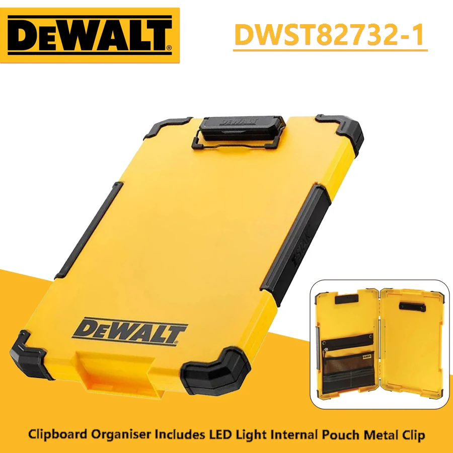 

DEWALT DWST82732-1 TSTAK Clipboard Organiser LED Light Internal Pouch Metal Clip File Board Data Folder Document File