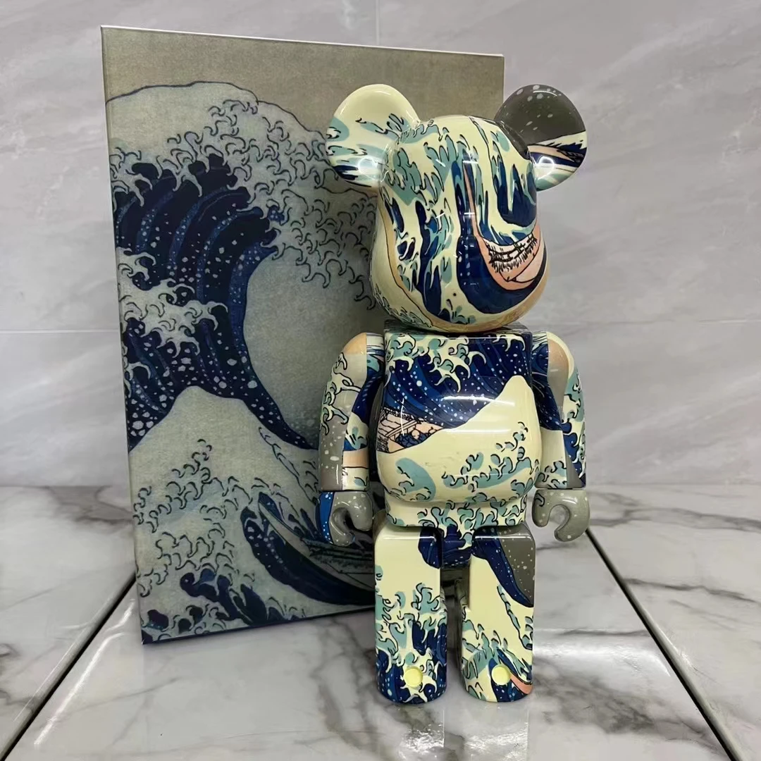 

Bearbrick 400% Square Box Kanagawa Surf Be@rbrick 28cm Knuckles Rotating Crackling Plastic Toy Figure Trend Toysbear