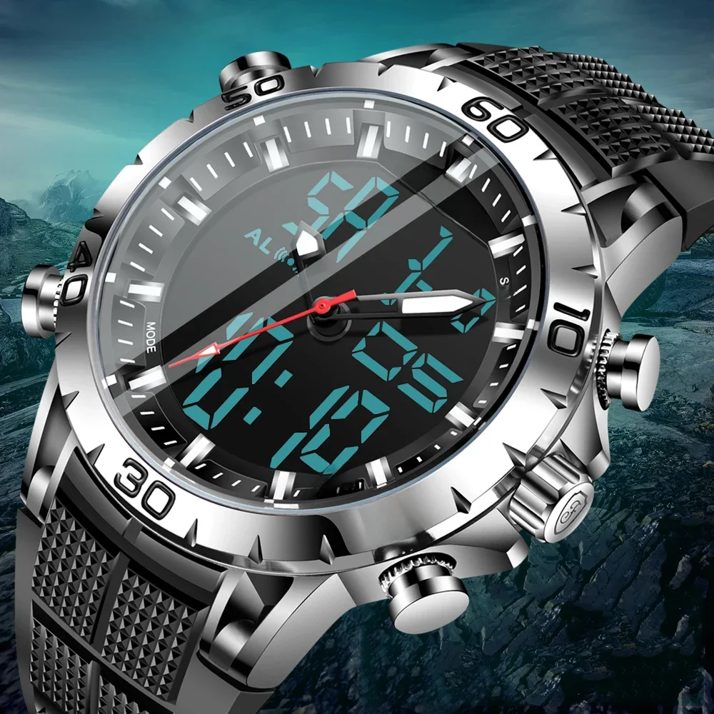 FOXBOX Herren Uhren Sport Top Marke Luxus Dual Display Quarzuhr Männer Militärische Wasserdichte Uhr