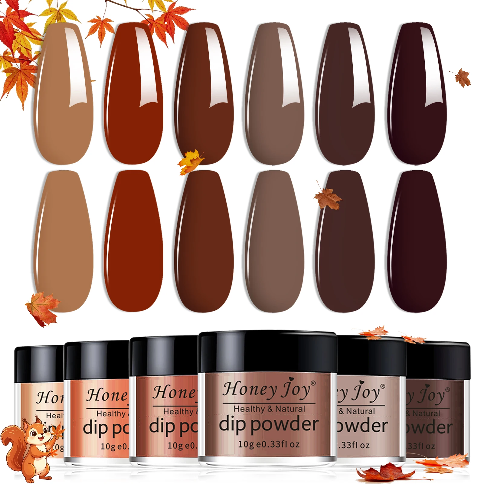 Fine 6 Box/Set Brown Tan Khaki Flaxen Chestnut Coffee Color Series Dip Powder Nail Kit Dipping Powder Set as Nail Gel Effect
