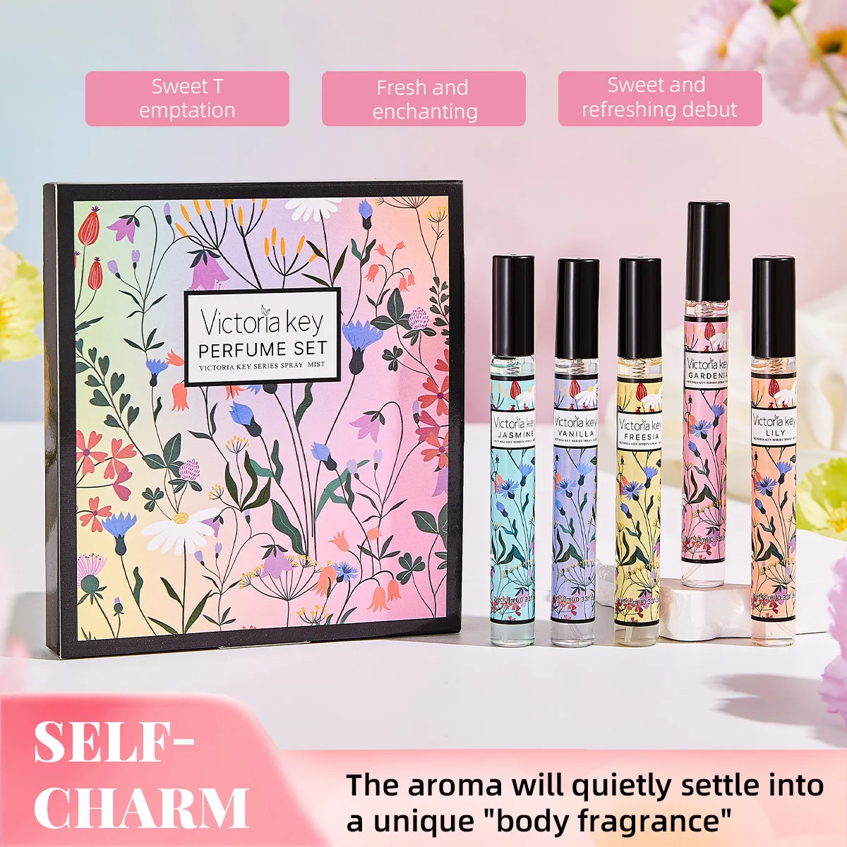 

5pcs Gift Box Set Non-Alcoholic Fragrance 10ml Set Hair and Body Fragrance Spray Long-Lasting Scent Women's Perfume Holiday Gift