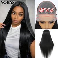Peluca Frontal de encaje 13x6, peluca de encaje recta sintética para mujeres africanas, peluca Frontal de encaje HD rosa Rubio de fibra de alta temperatura para mujeres