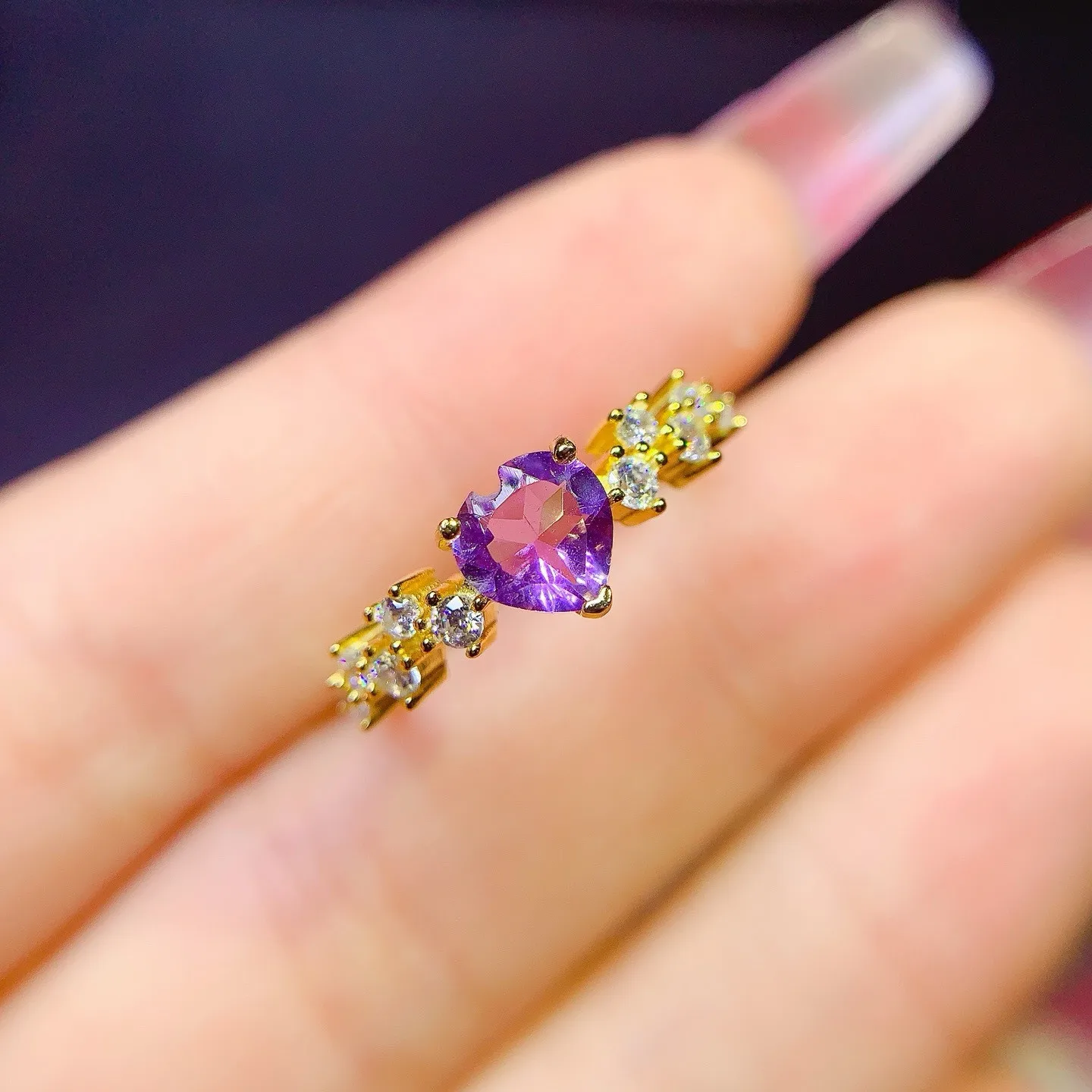 

Boutique Jewelry Girls' Pure Natural Amethyst Ring 925 Pure Silver Plated 18K Gold Only Christmas Gift for Girlfriend Wedding