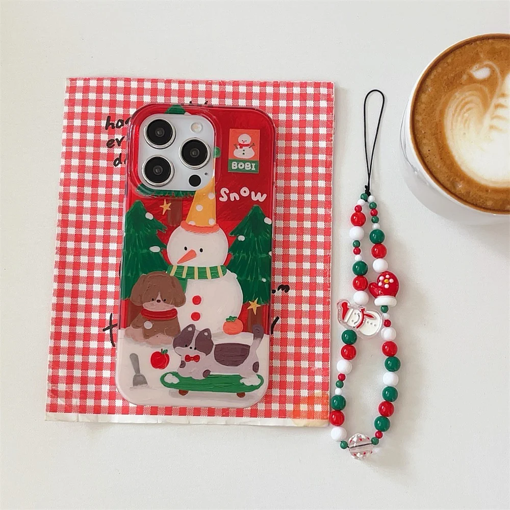 

New Christmas Snowman Animal Christmas Phone Case with Hanging Rope, Compatible with iPhone 17 Promax 14, 15, 16 13Pro Max Prote